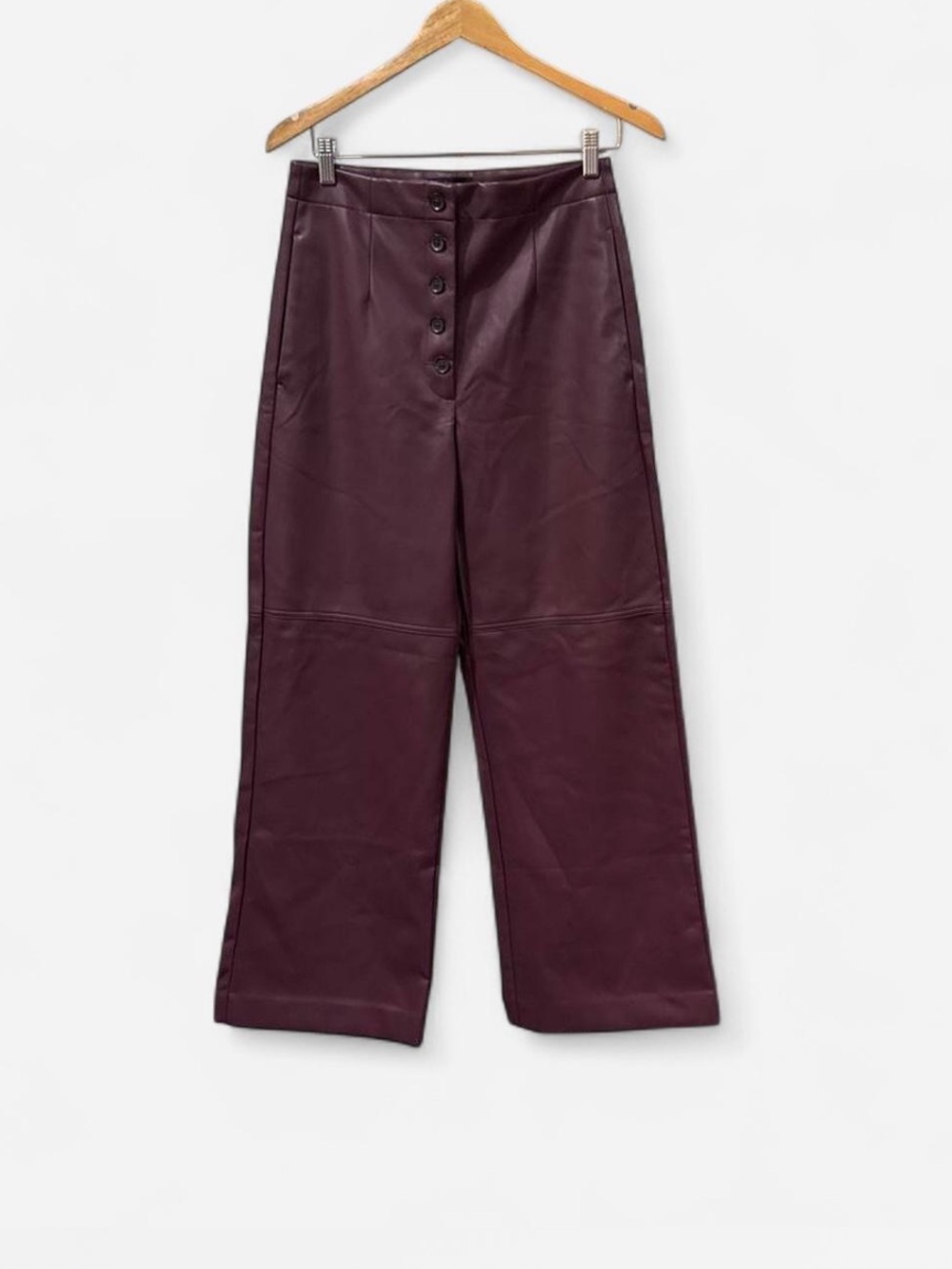 Banana Republic Wide-Leg Faux Leather Pants button fly burgundy edgy boho size 4